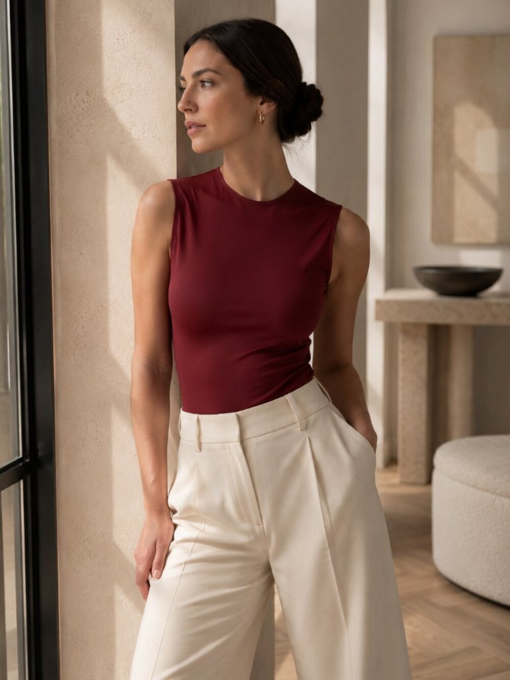 NWT MUGLER MERLOT RED FITTED STRETCH SLEEVELESS BODYSUIT